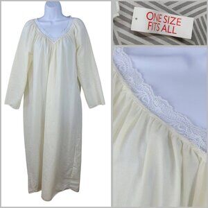 NEW Vintage Nightgown One Sz Smal Medium Large XL Lace Trim Lightweight Flannel